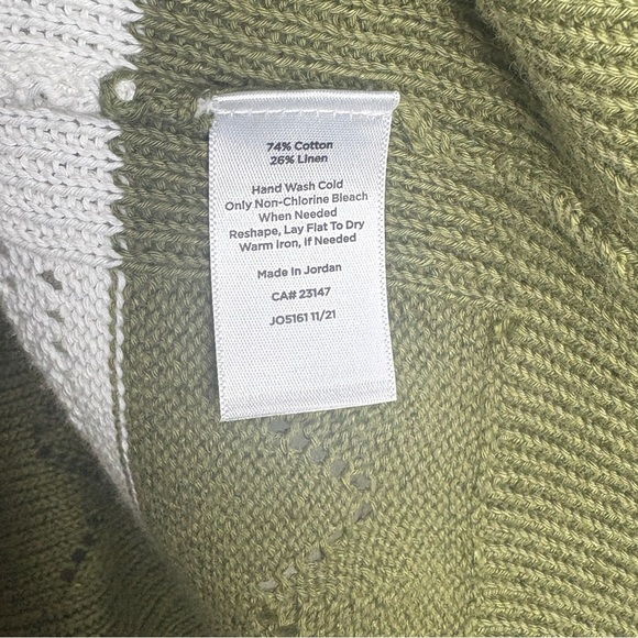 Talbots Green and White Mint Open Knit Cardigan Tipped Pointelle Size 1X - Picture 7 of 7
